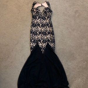 Nude & Black Lace Mermaid Gown